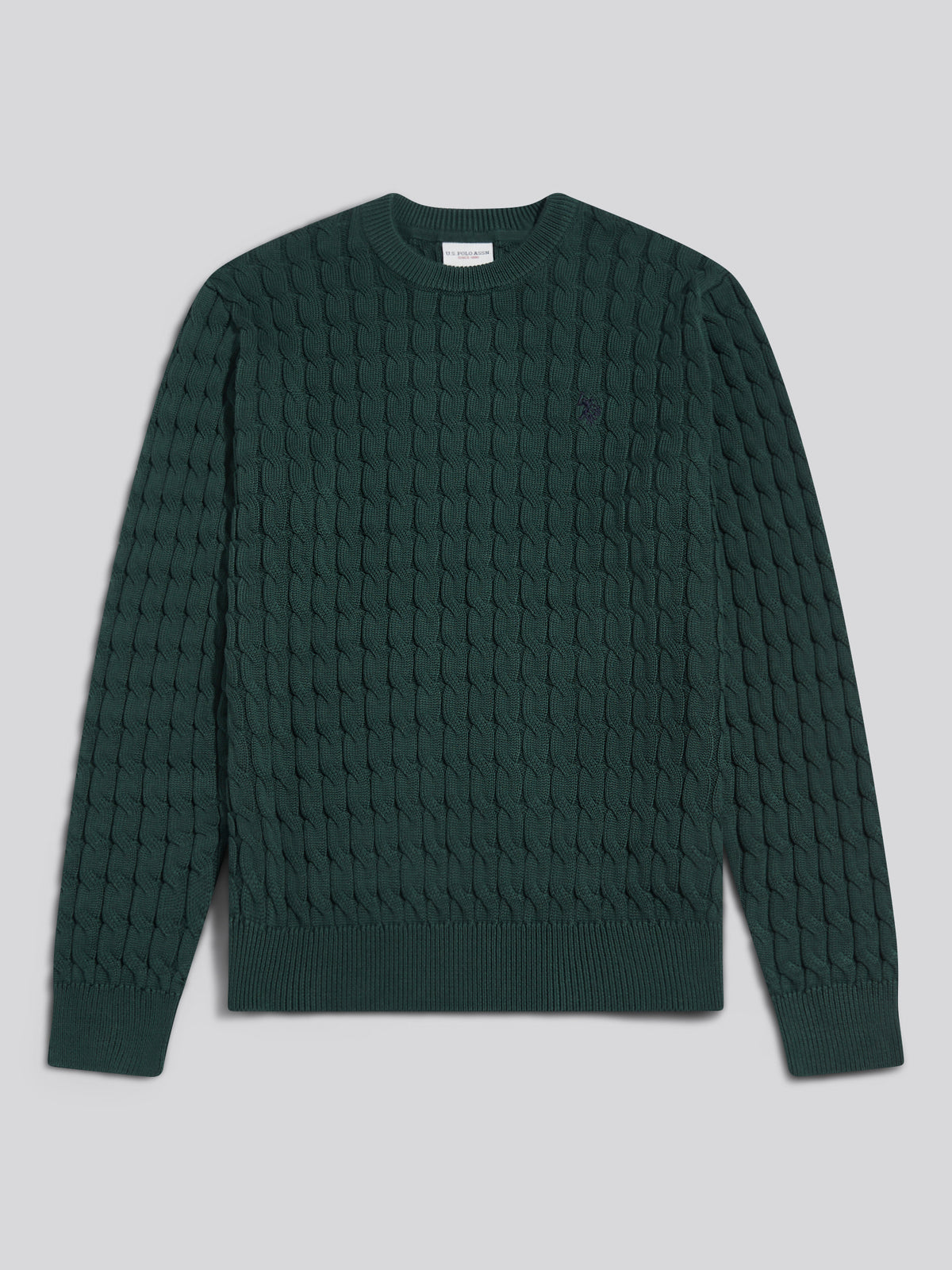 Mens Classic Cotton Cable Knit Crew Neck Jumper Green Gables