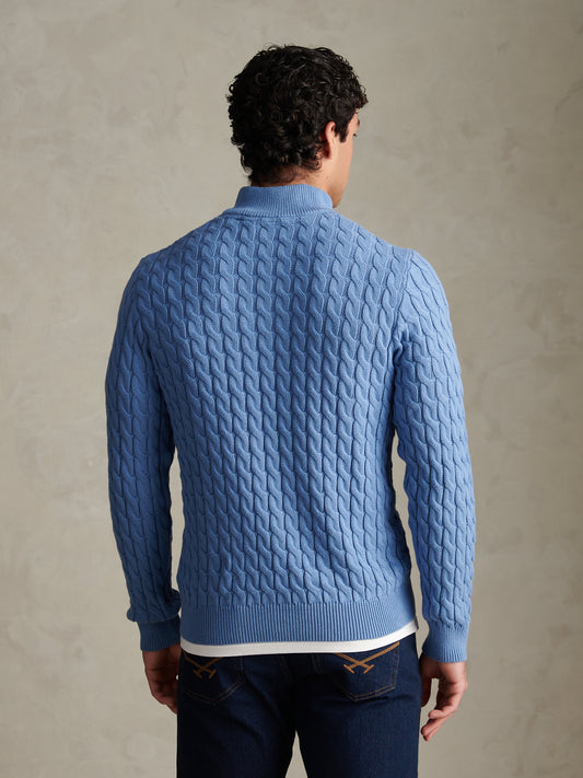 Mens Classic Cotton Cable Knit Quarter Zip Funnel Neck Jumper c