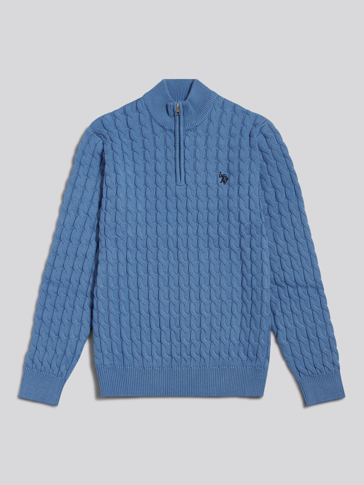 Mens Classic Cotton Cable Knit Quarter Zip Funnel Neck Jumper c