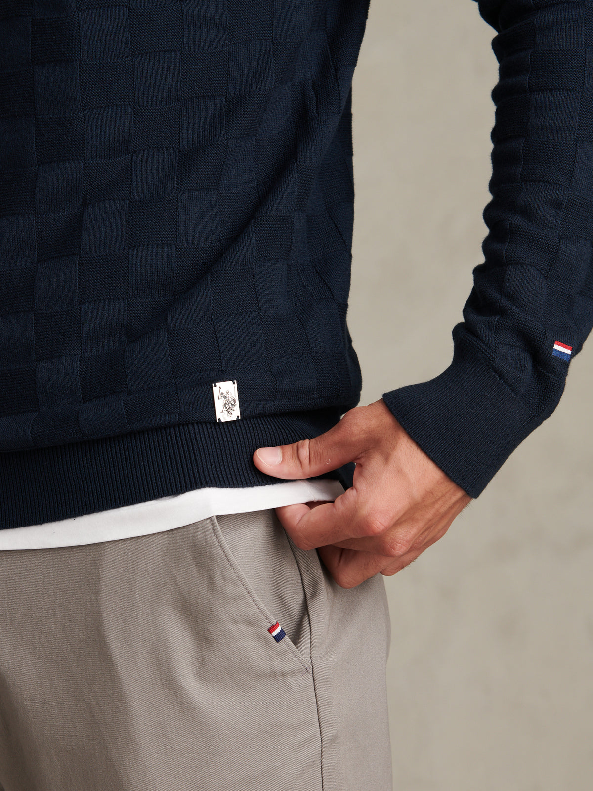 Mens Smart Check Crew Knit Dark Sapphire Navy