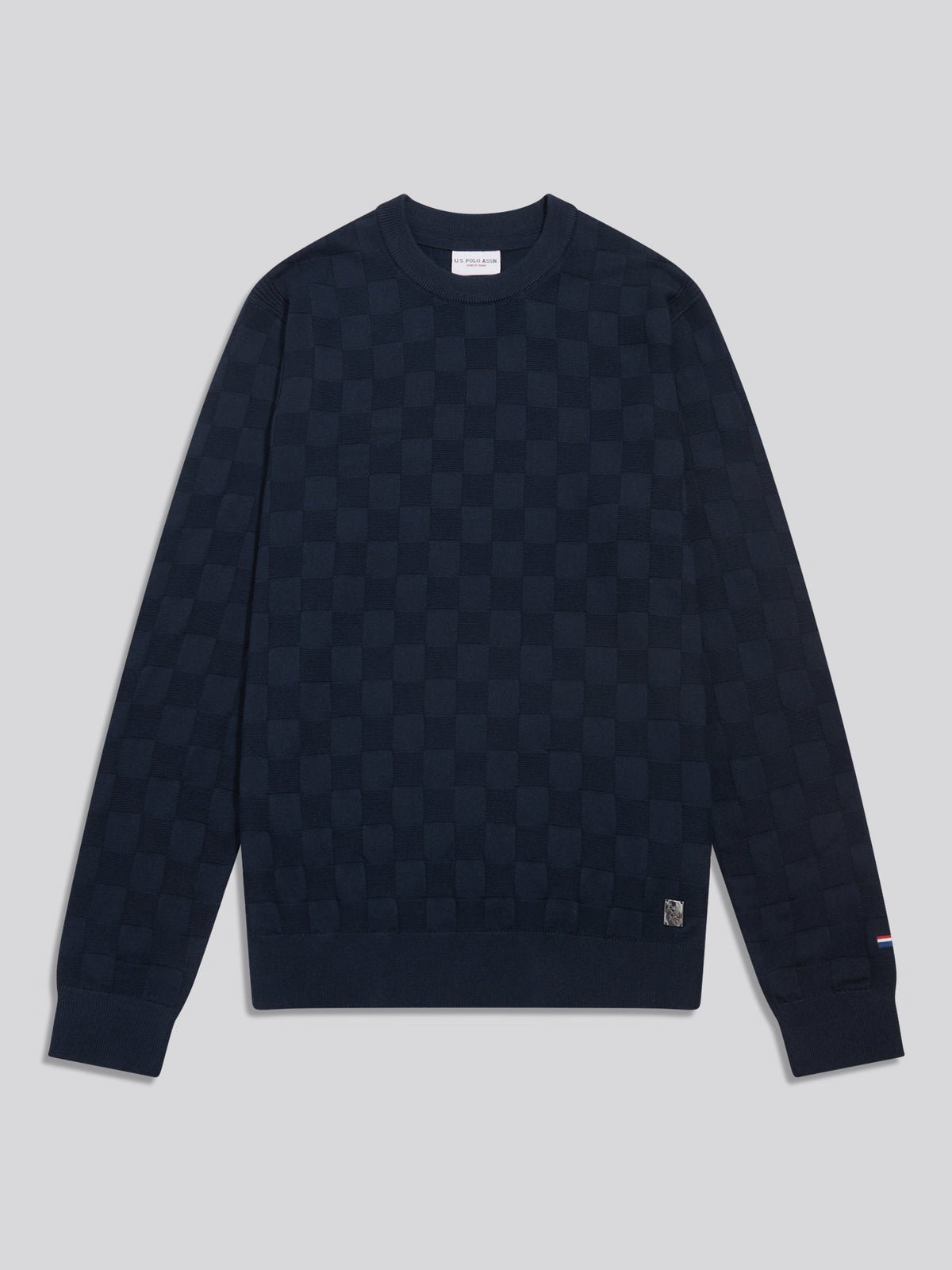 Mens Smart Check Crew Knit Dark Sapphire Navy