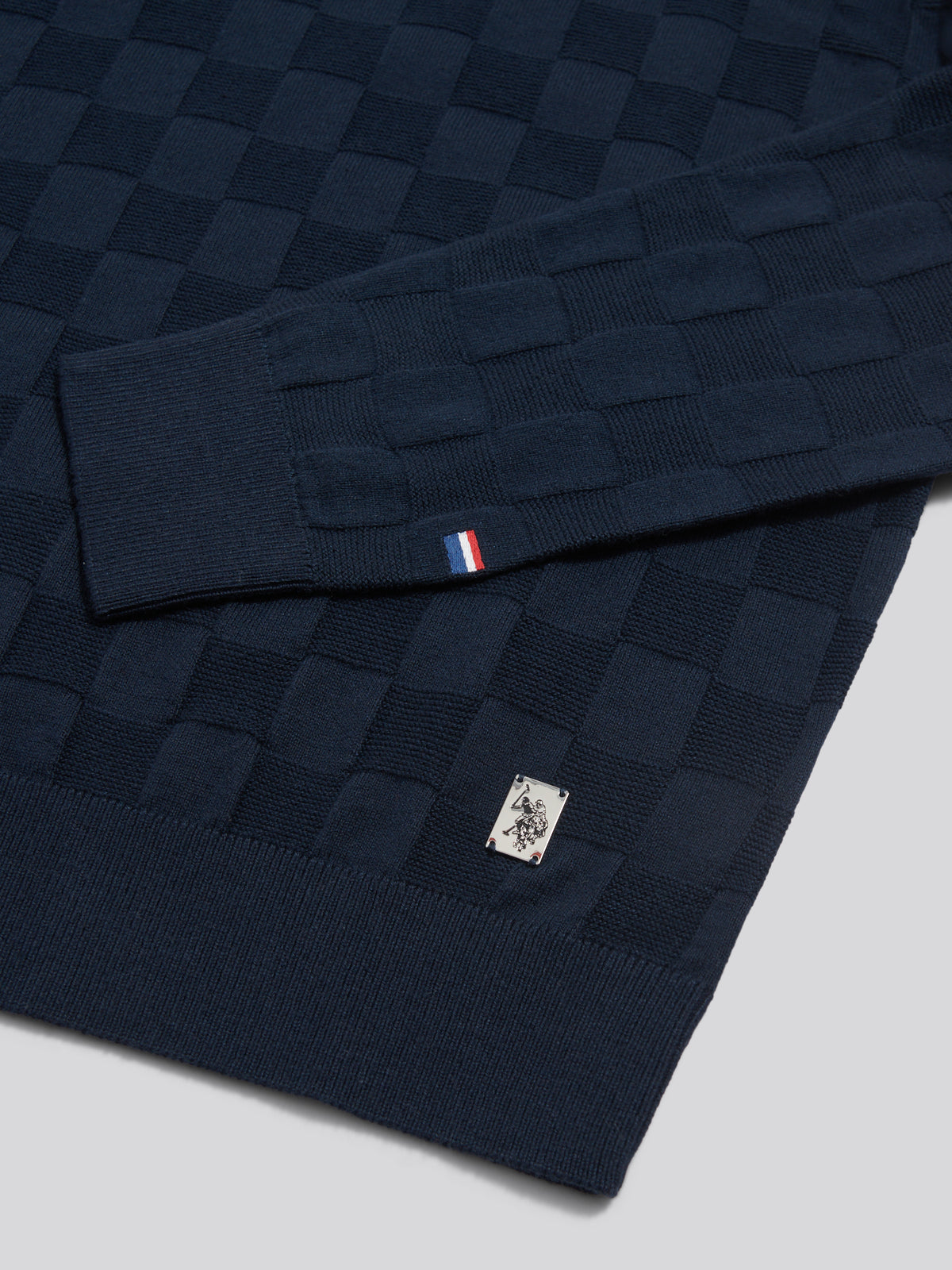 Mens Smart Check Crew Knit Dark Sapphire Navy