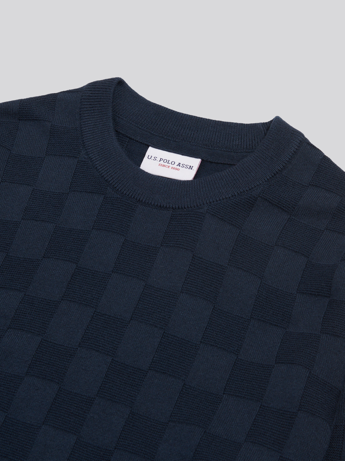 Mens Smart Check Crew Knit Dark Sapphire Navy