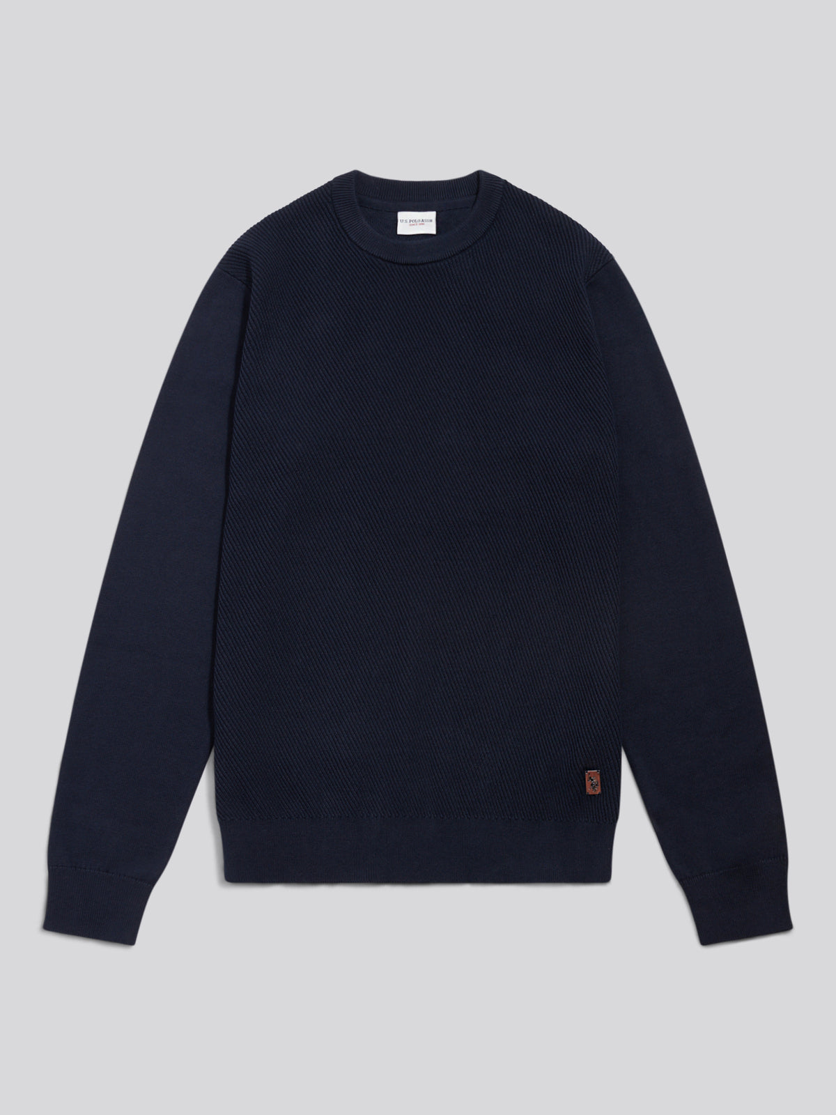 Mens Twill Texture Panel Crew Knit Dark Sapphire Navy