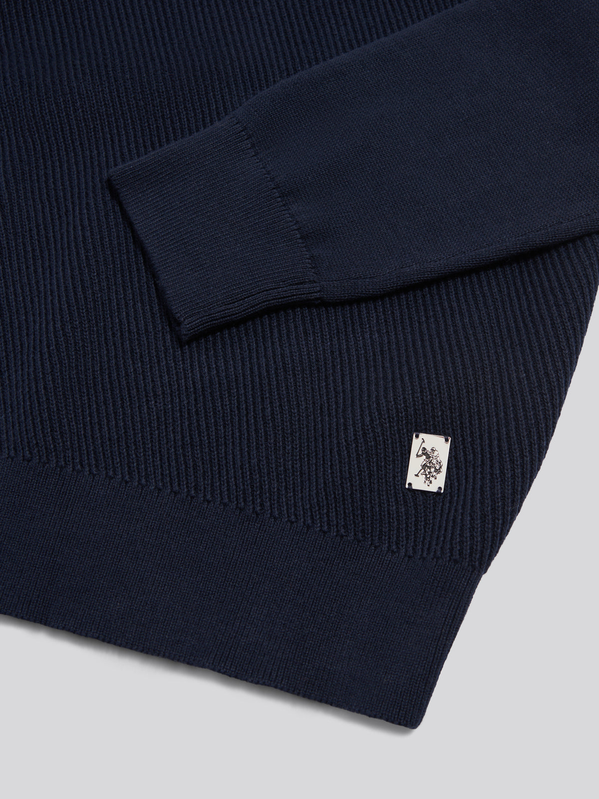 Mens Twill Texture Panel Crew Knit Dark Sapphire Navy