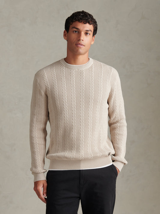 Mens Twill Aran Crew Knit Nacreous Clouds