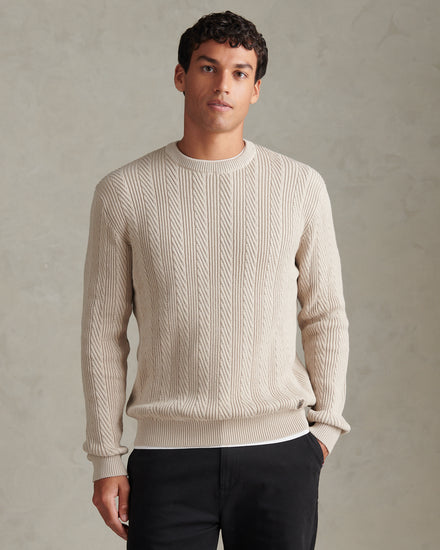 Mens Twill Aran Crew Knit Nacreous Clouds