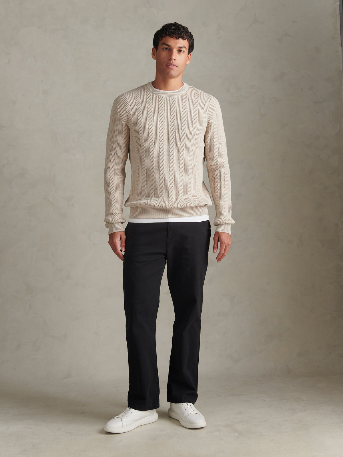 Mens Twill Aran Crew Knit Nacreous Clouds
