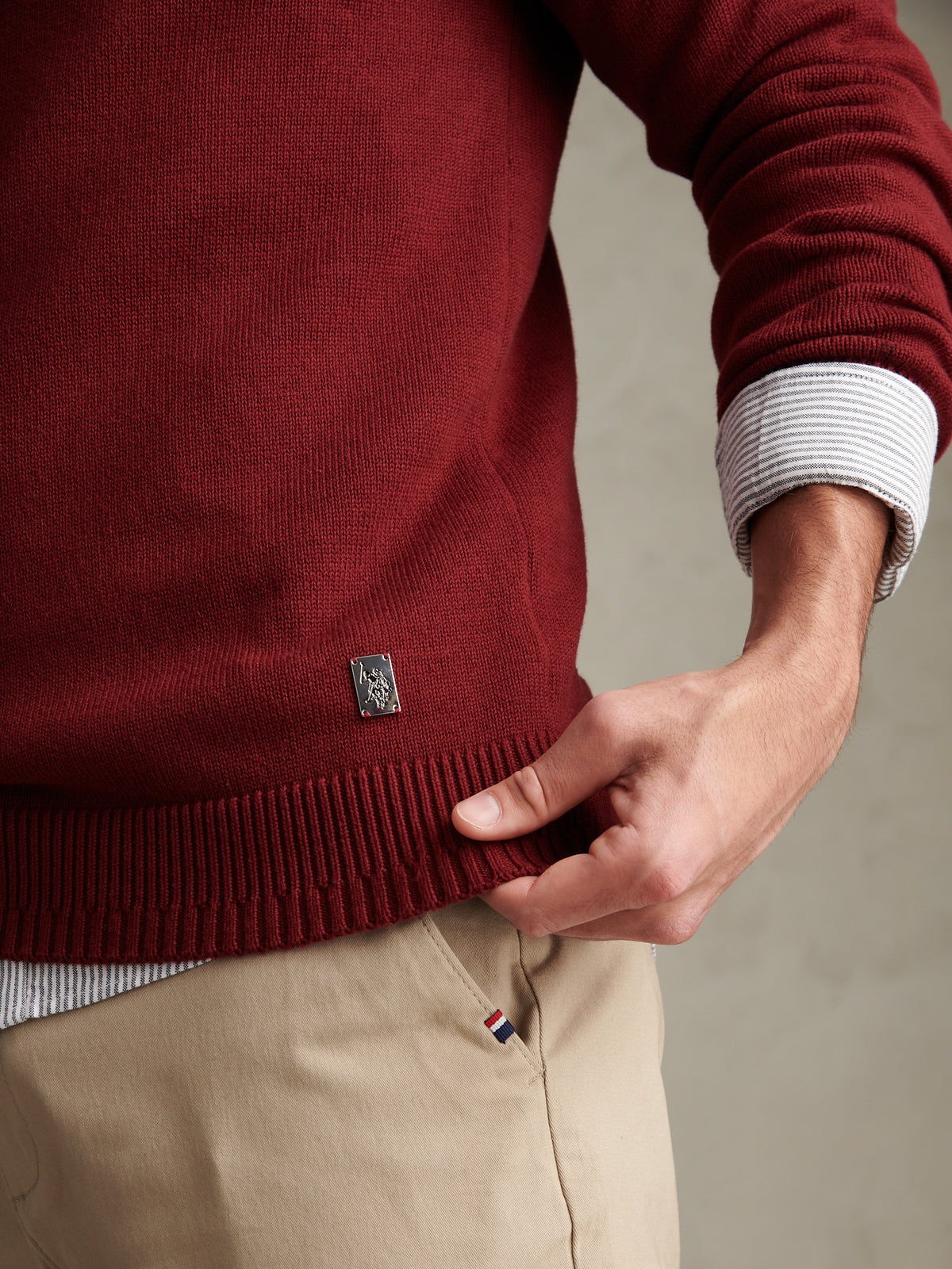 Mens Honeycomb Mixed Knit Crew Neck Jumper Cabernet