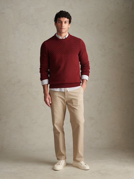 Mens Honeycomb Mixed Knit Crew Neck Jumper Cabernet