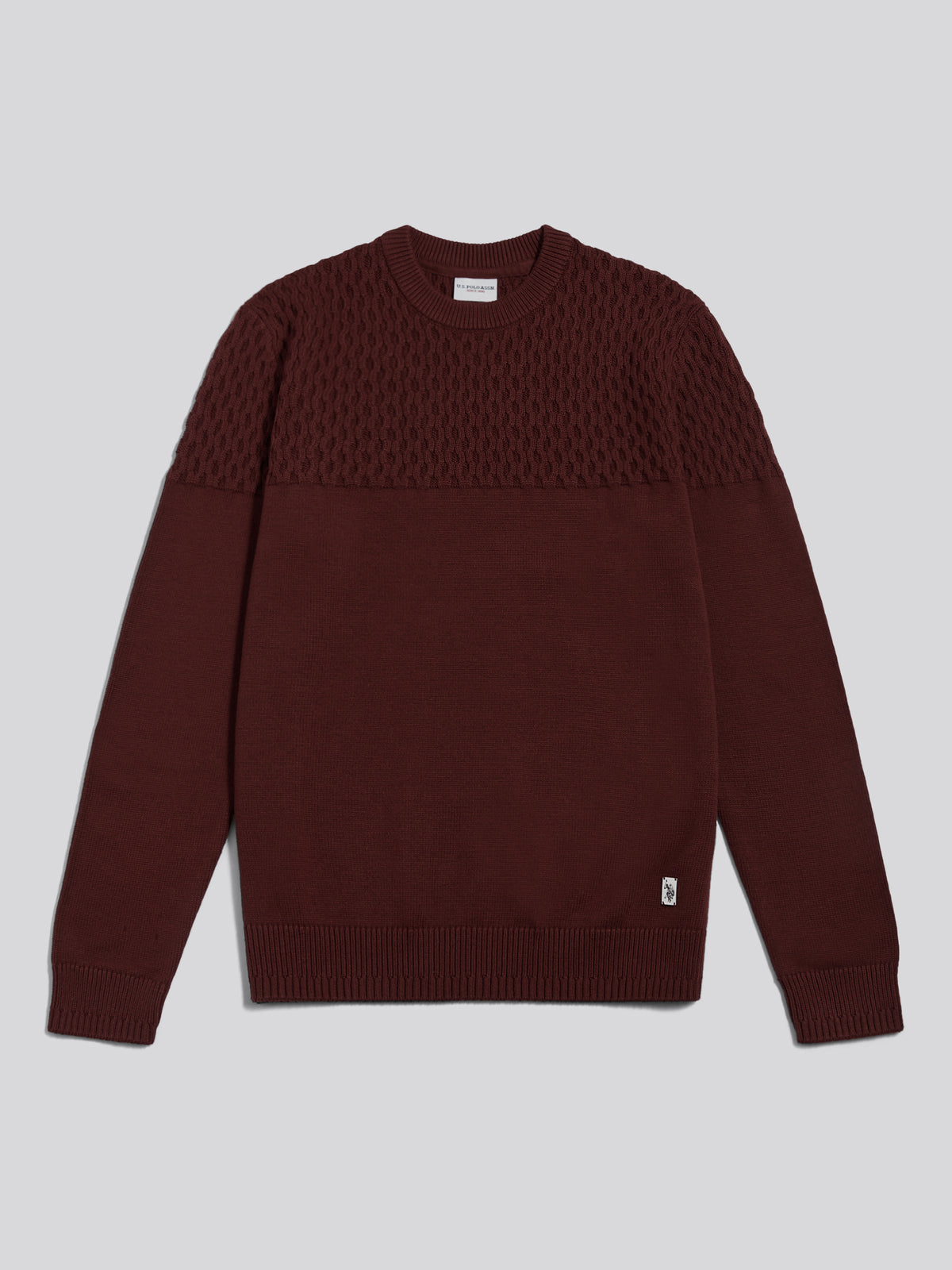 Mens Honeycomb Mixed Knit Crew Neck Jumper Cabernet