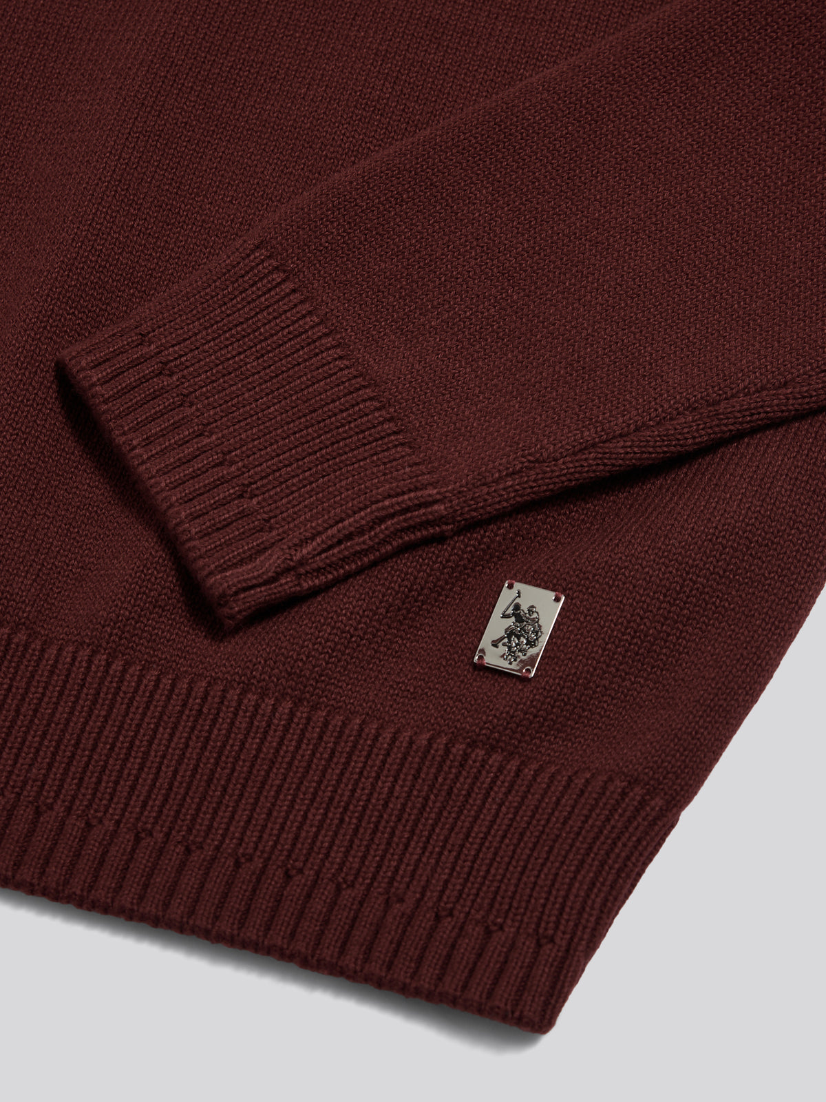 Mens Honeycomb Mixed Knit Crew Neck Jumper Cabernet
