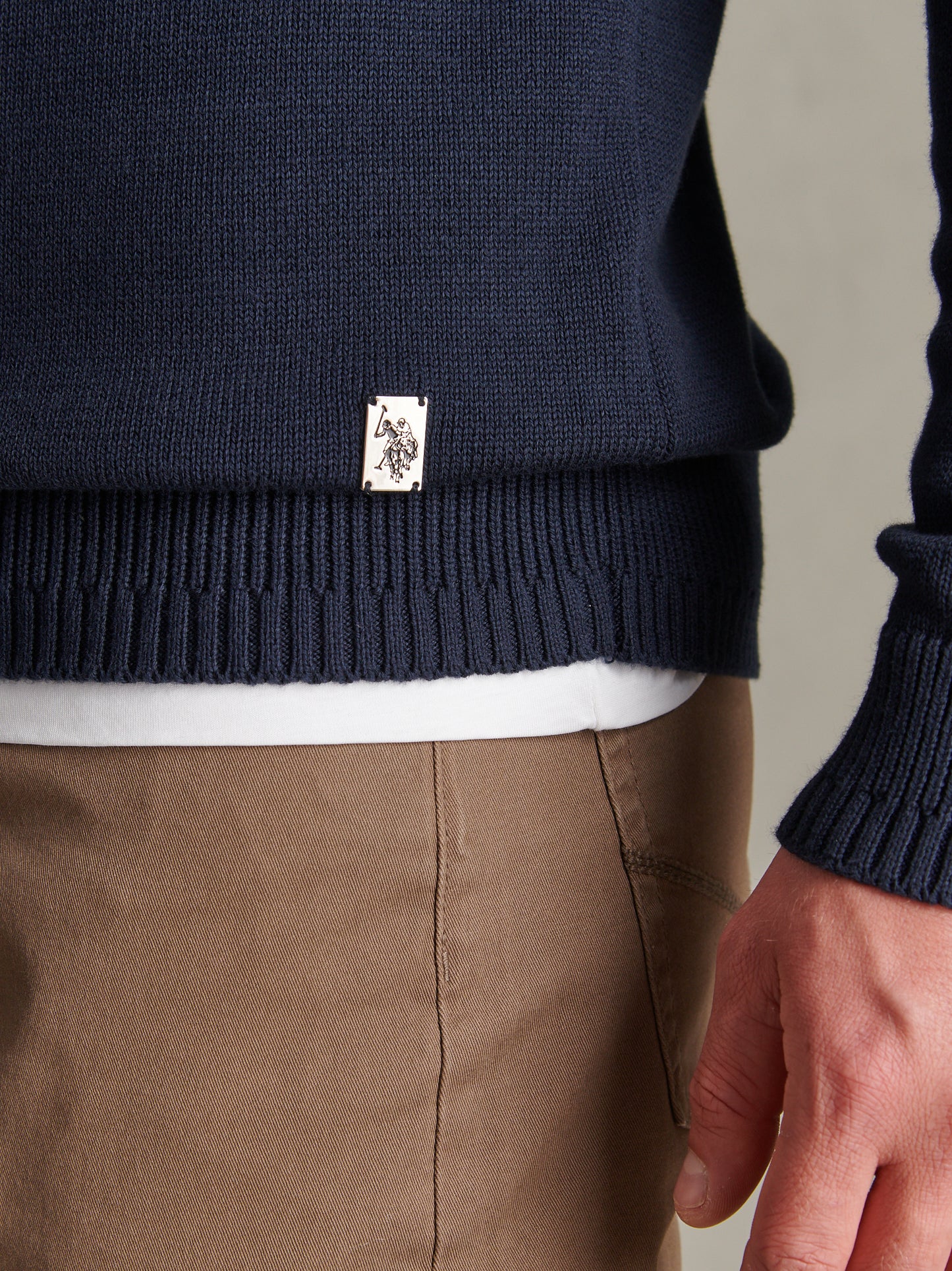 Mens Honeycomb Mixed Knit Crew Neck Jumper Dark Sapphire Navy