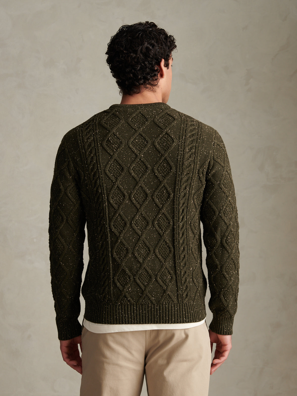Mens Heritage Aran Nep Knit Crew Neck Jumper Forest Night