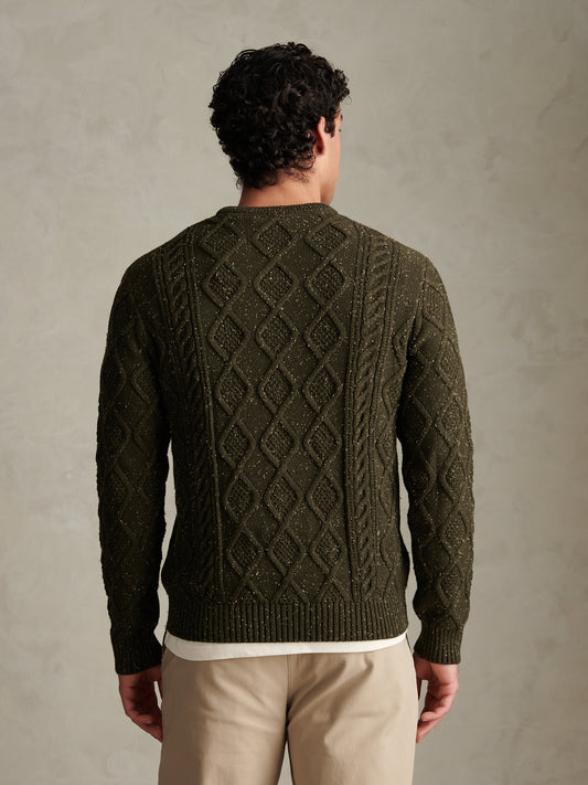Mens Heritage Aran Nep Knit Crew Neck Jumper Forest Night