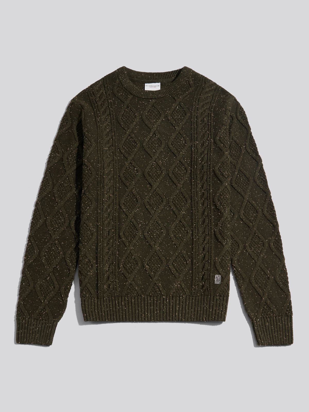 Mens Heritage Aran Nep Knit Crew Neck Jumper Forest Night