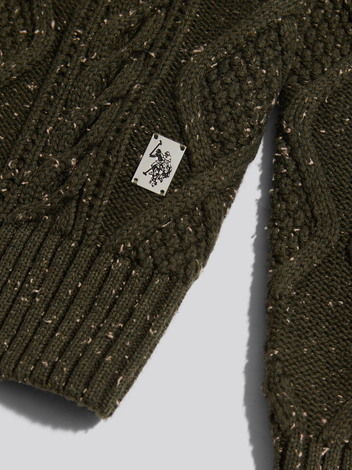 Mens Heritage Aran Nep Knit Crew Neck Jumper Forest Night