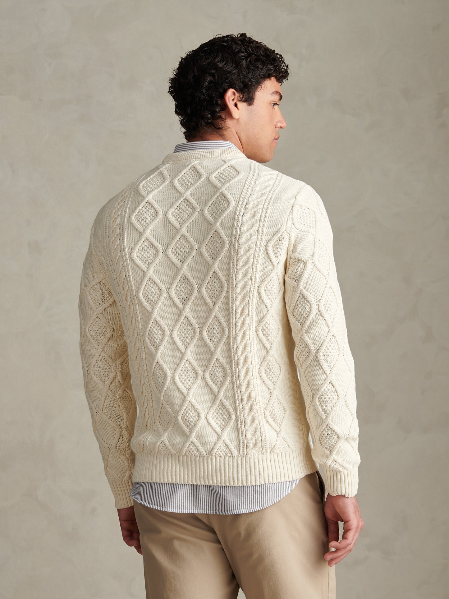 Mens Heritage Aran Nep Knit Crew Neck Jumper Whisper White