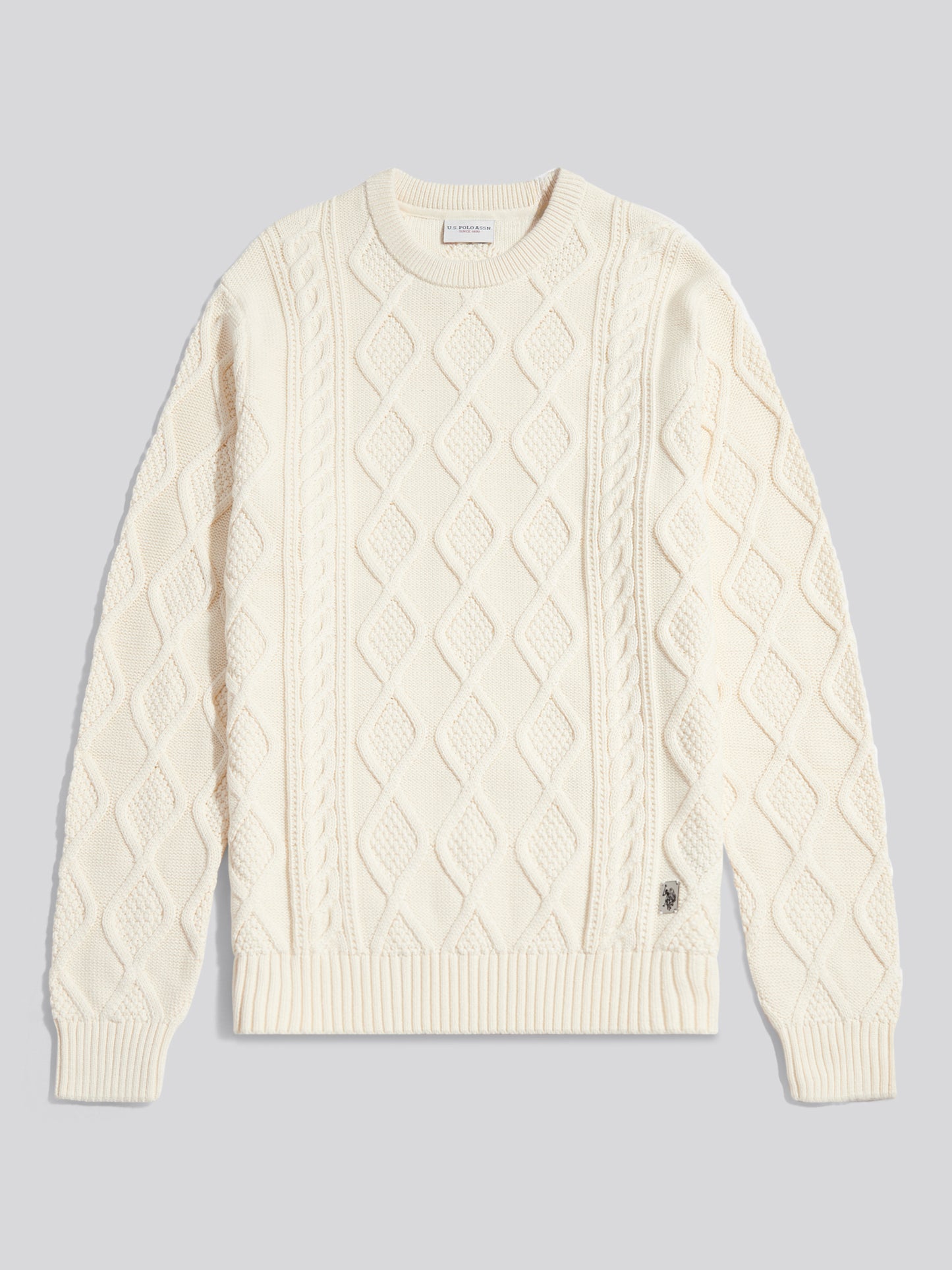 Mens Heritage Aran Nep Knit Crew Neck Jumper Whisper White