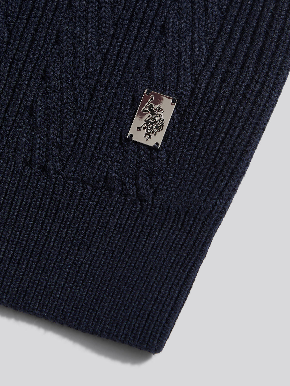 Mens Twill Aran Funnel Neck Zip Knit Dark Sapphire Navy