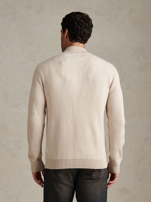 Mens Plated Rib Knit Funnel Cardigan Nacreous Clouds