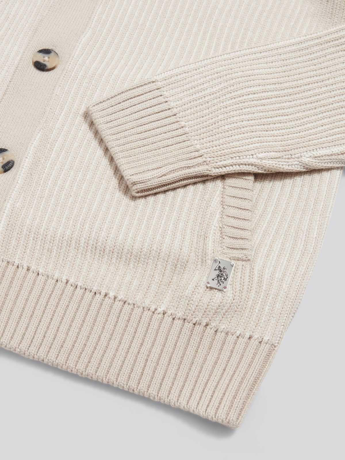 Mens Plated Rib Knit Funnel Cardigan Nacreous Clouds