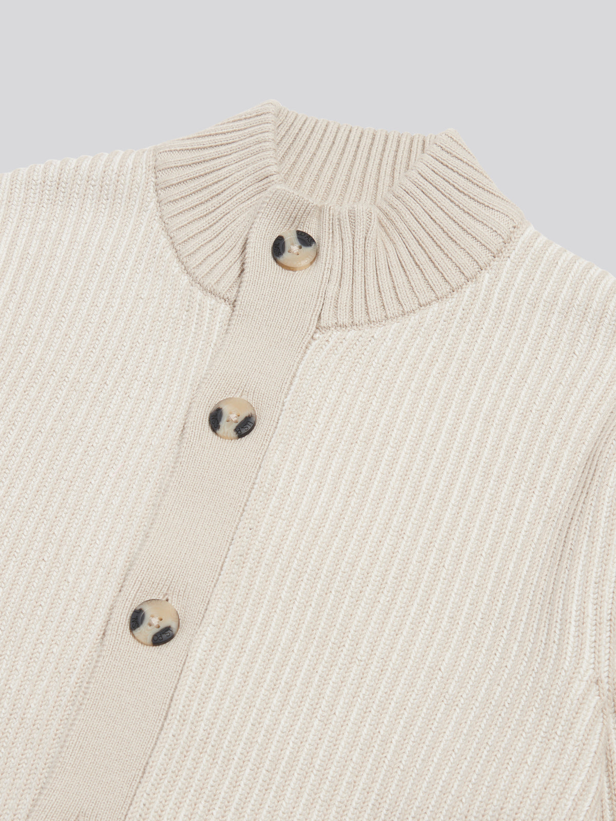 Mens Plated Rib Knit Funnel Cardigan Nacreous Clouds