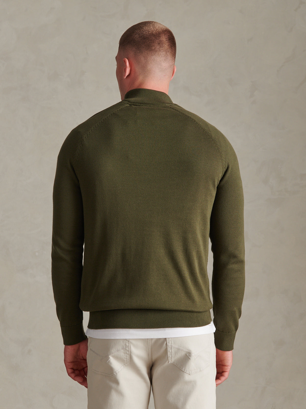 Mens Moss Stitch Raglan Sleeve Quarter Zip Funnel Neck Jumper Forest Night