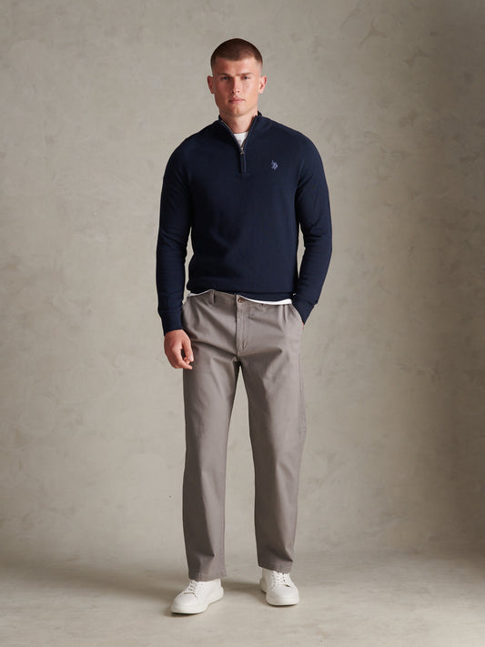 Mens Moss Stitch Raglan Sleeve Quarter Zip Funnel Neck Jumper Dark Sapphire Navy / Moonlight Blue DHM
