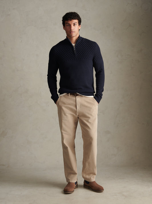 Mens Honeycomb Cable Quarter Zip Jumper Dark Sapphire Navy
