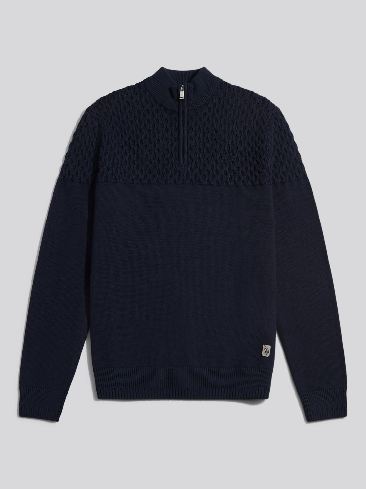 Mens Honeycomb Cable Quarter Zip Jumper Dark Sapphire Navy