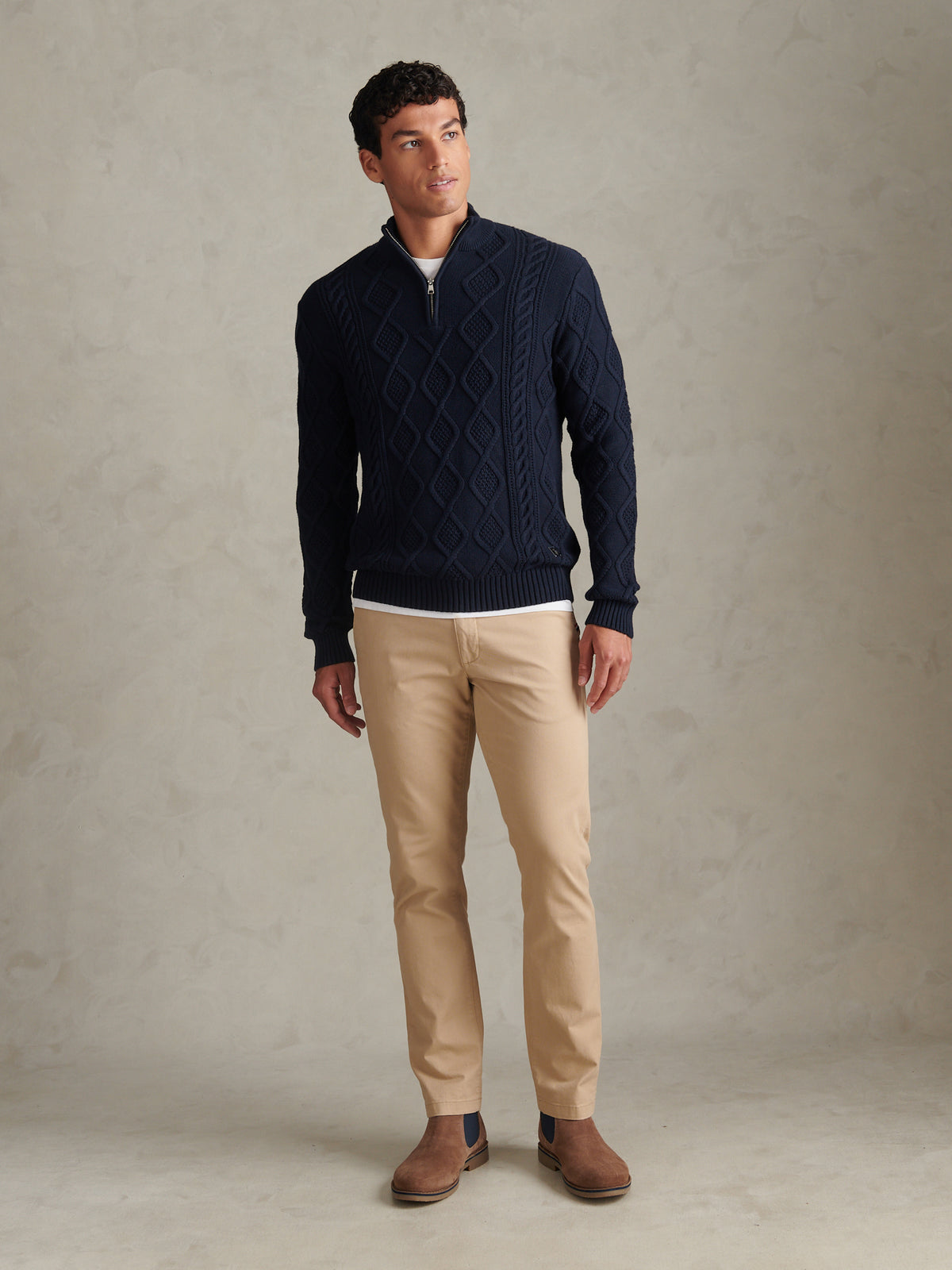 Mens Heritage Aran Nep Half Zip Knit Jumper Dark Sapphire Navy