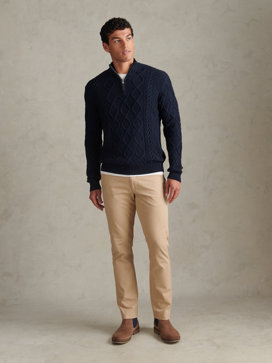 Mens Heritage Aran Nep Half Zip Knit Jumper Dark Sapphire Navy