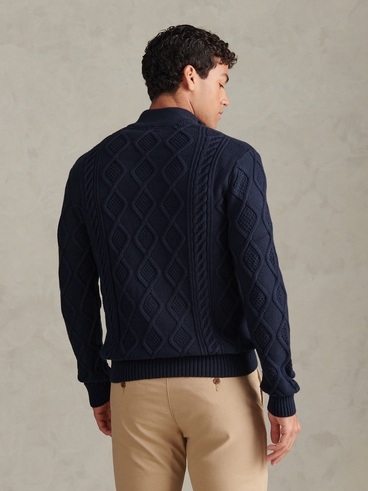 Mens Heritage Aran Nep Half Zip Knit Jumper Dark Sapphire Navy