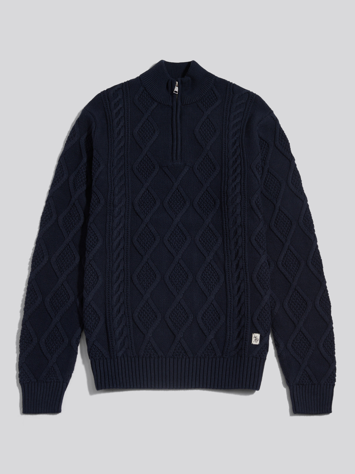 Mens Heritage Aran Nep Half Zip Knit Jumper Dark Sapphire Navy
