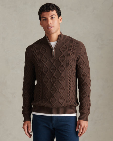 Mens Heritage Aran Nep Half Zip Knit Jumper Bracken