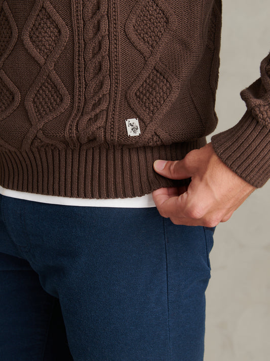 Mens Heritage Aran Nep Half Zip Knit Jumper Bracken