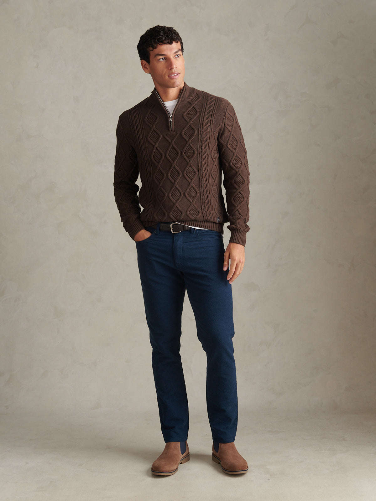 Mens Heritage Aran Nep Half Zip Knit Jumper Bracken