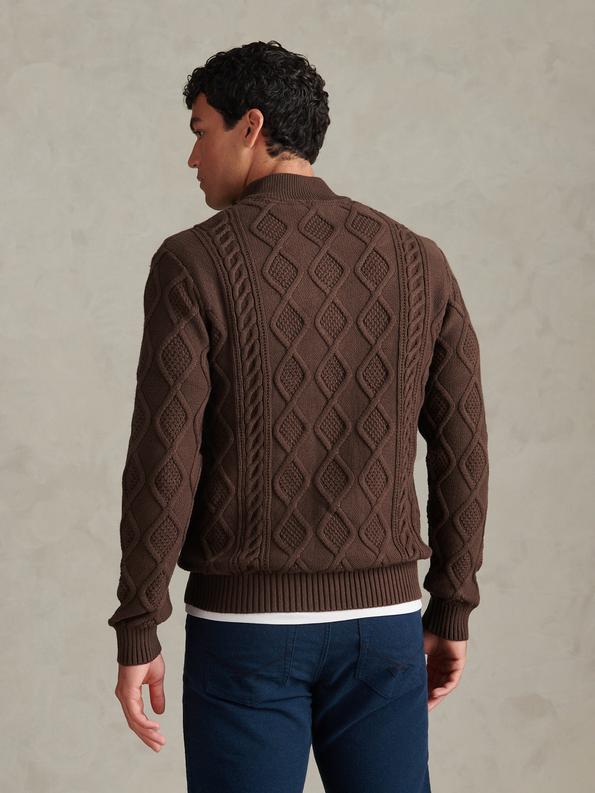 Mens Heritage Aran Nep Half Zip Knit Jumper Bracken