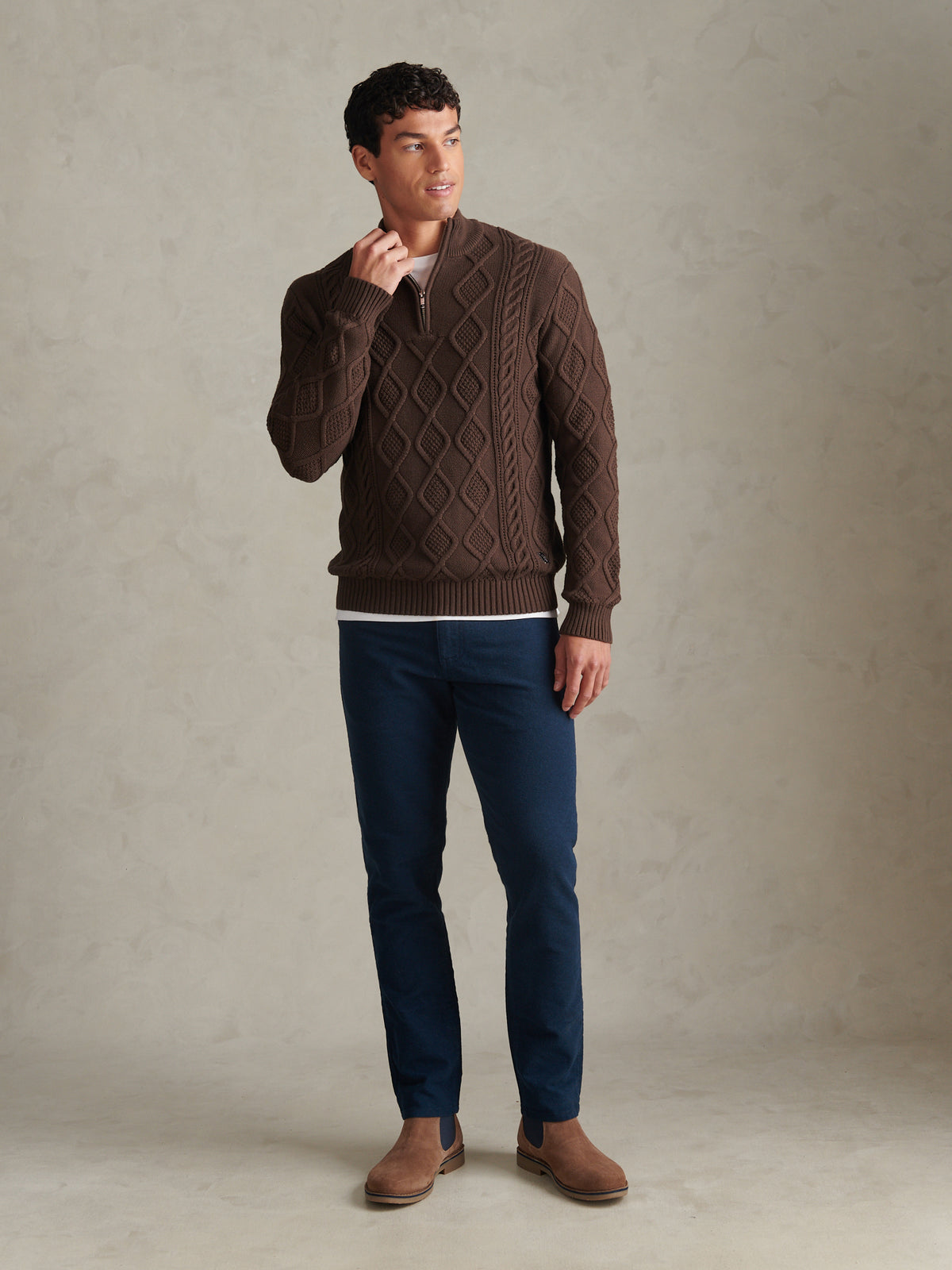 Mens Heritage Aran Nep Half Zip Knit Jumper Bracken