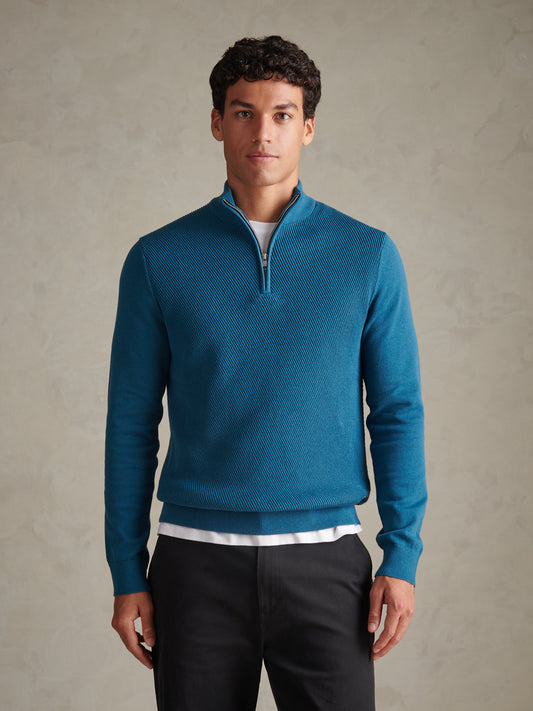 Mens Twill Funnel Neck Quarter Zip Knit Midnight