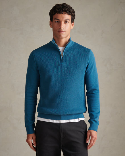 Mens Twill Funnel Neck Quarter Zip Knit Midnight