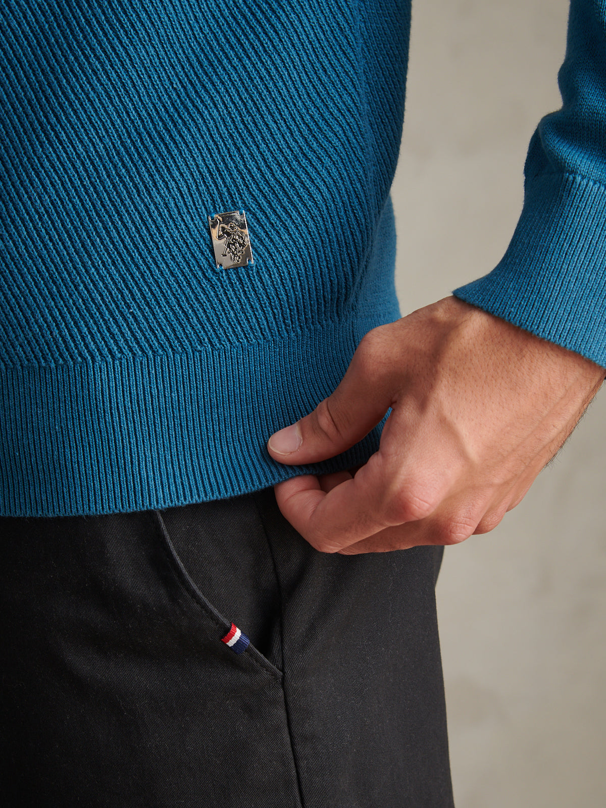 Mens Twill Funnel Neck Quarter Zip Knit Midnight