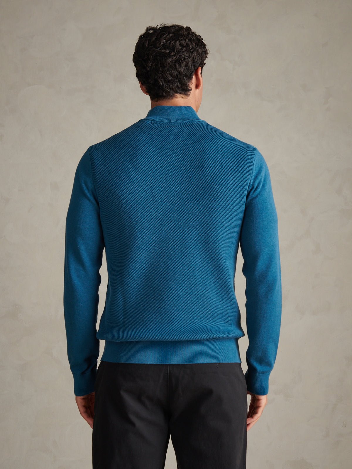 Mens Twill Funnel Neck Quarter Zip Knit Midnight
