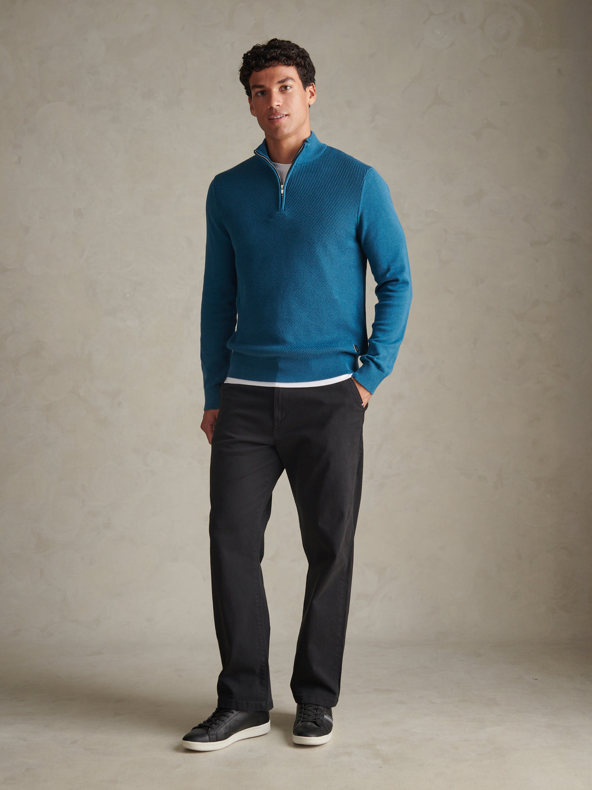 Mens Twill Funnel Neck Quarter Zip Knit Midnight