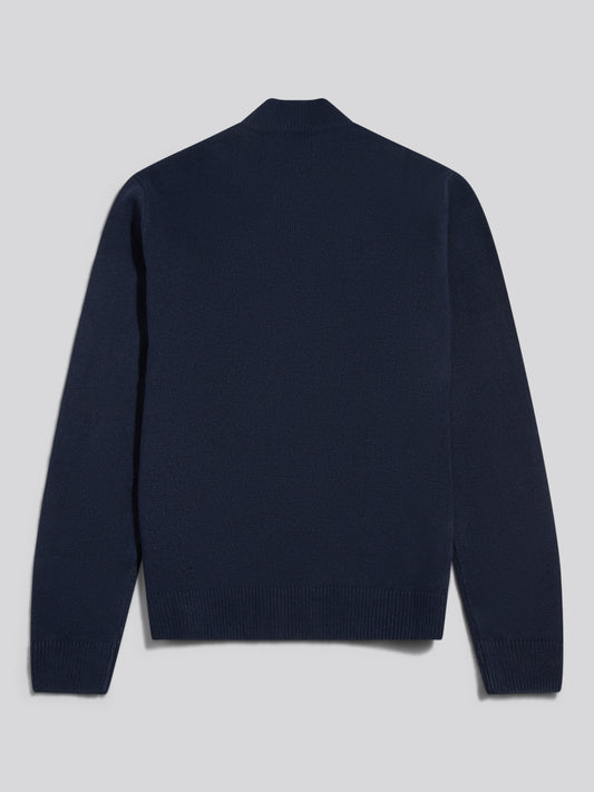 Mens Fair Isle Quarter Zip Jumper Dark Sapphire Navy