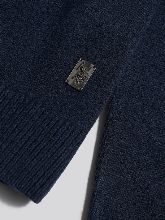 Mens Fair Isle Quarter Zip Jumper Dark Sapphire Navy