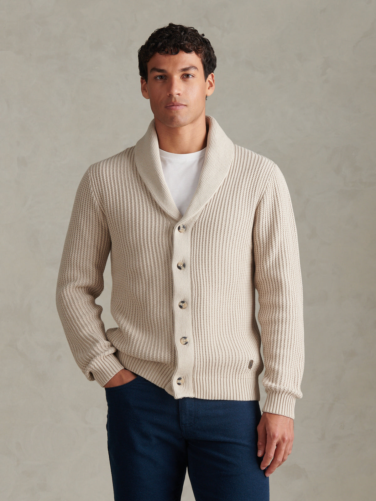 Mens Shawl Collar Knit Cardigan Nacreous Clouds