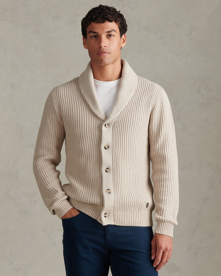 Mens Shawl Collar Knit Cardigan Nacreous Clouds