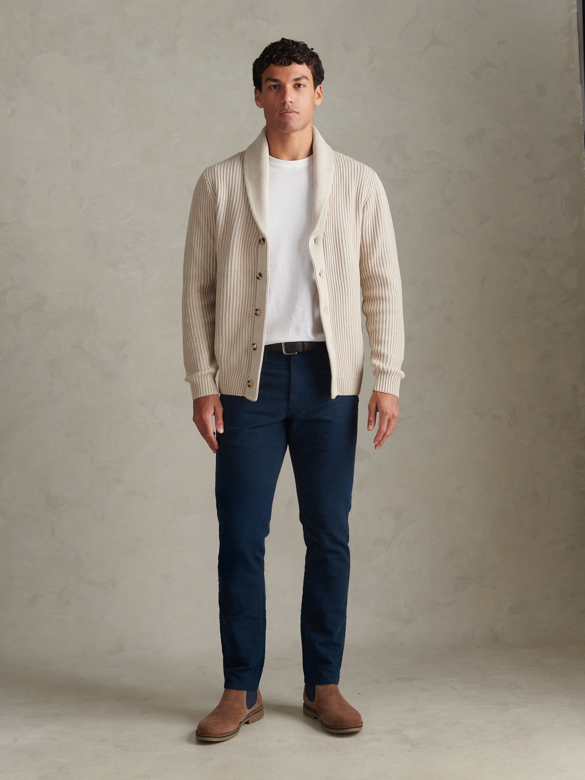 Mens Shawl Collar Knit Cardigan Nacreous Clouds